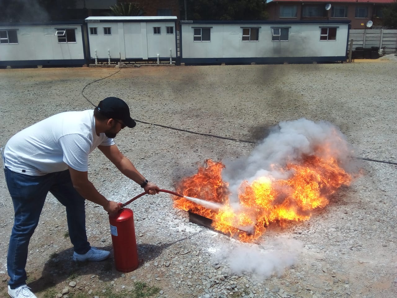 A fire extinguisher demonstration